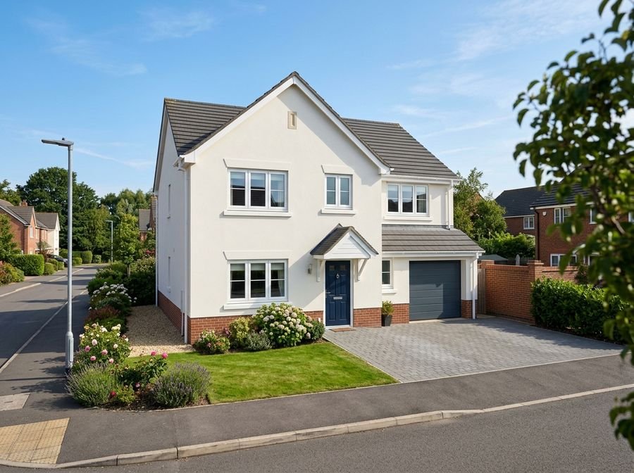 Newly painted white rendered house exterior